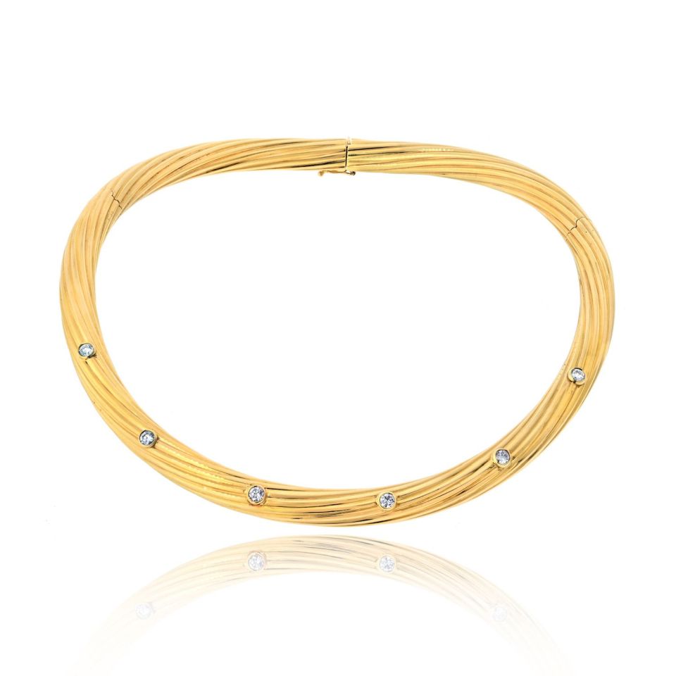 Cartier Collar 18K Yellow Gold Fluted Twist Diamond Choker Necklace — Laura Milman New York