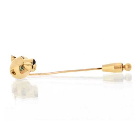 Cartier 18K Yellow Gold Panthere Head Tie Pin Brooch, 14mm Head