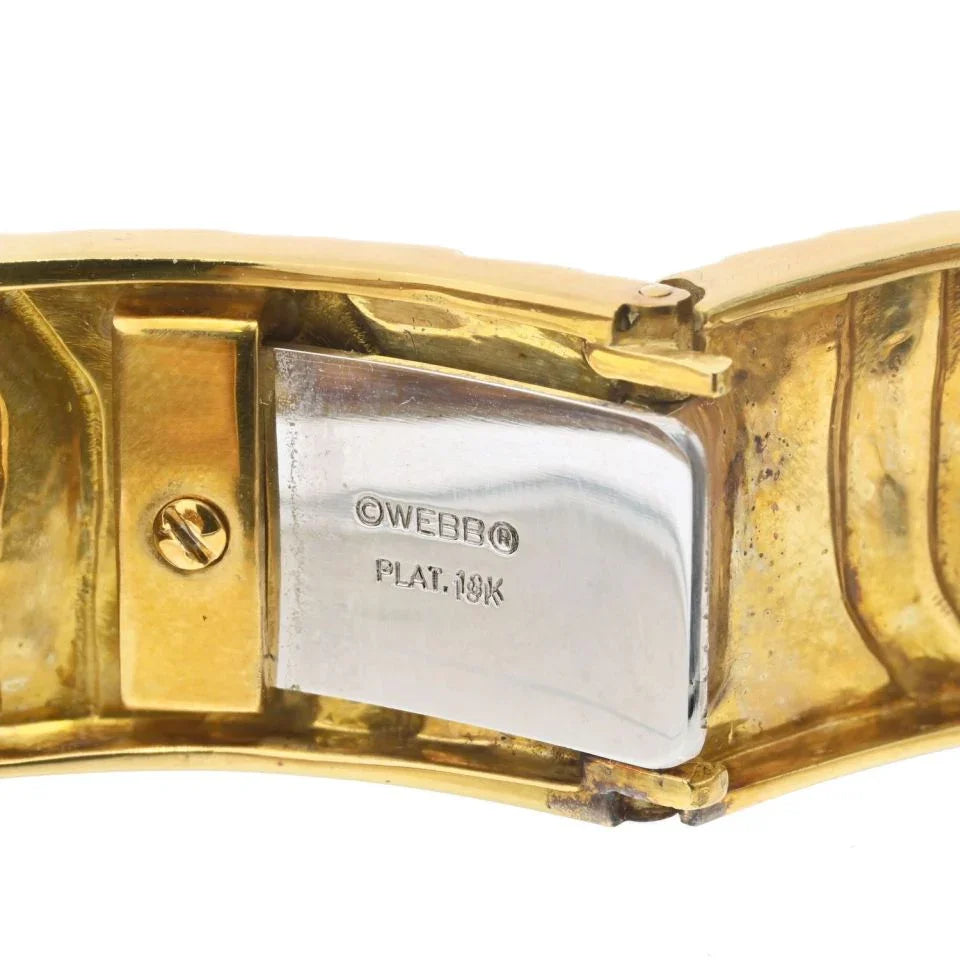David Webb Platinum & 18K Yellow Gold Stripe Black Enamel Diamond Zig Zag Bracelet — view 5 — Laura Milman New York