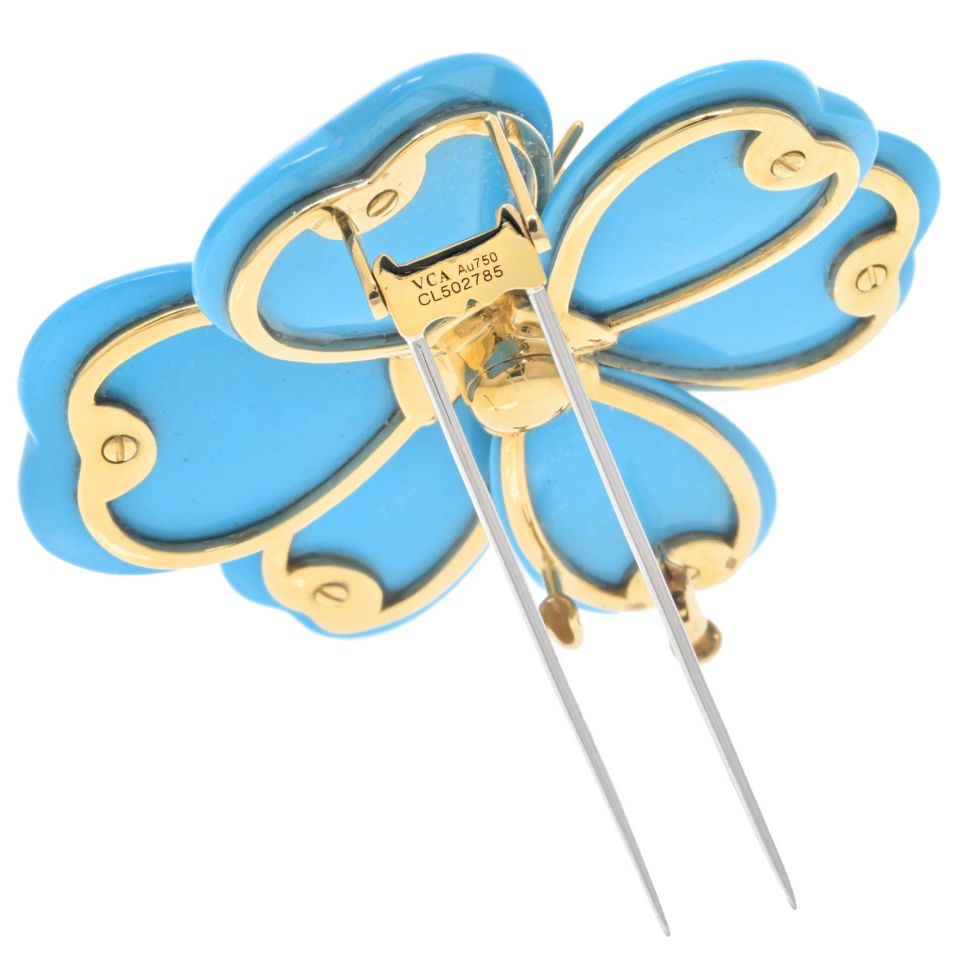 Van Cleef Arpels 18K Yellow Gold Turquoise Rose De Noel Large Model Brooch