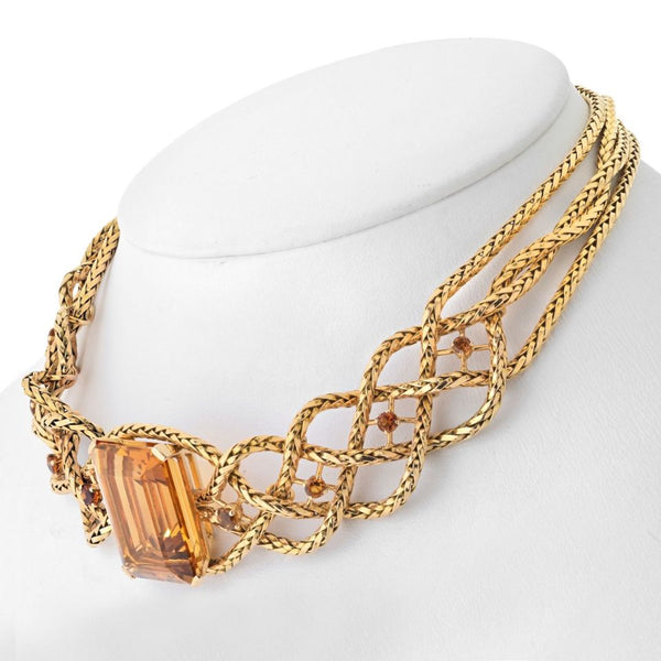 Pre-Owned Hermes Collar 18K Yellow Gold 61.50cttw Citrine Braided Choker Necklace view 2 - Hermès