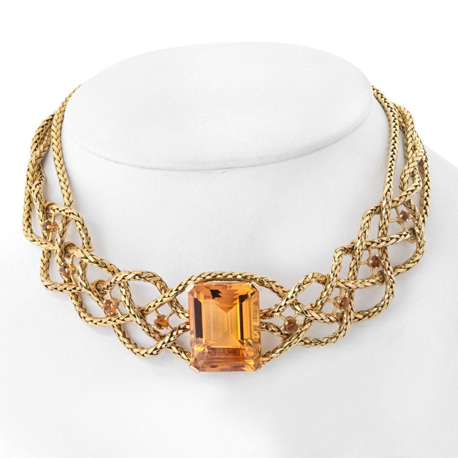 Pre-Owned Hermes Collar 18K Yellow Gold 61.50cttw Citrine Braided Choker Necklace - Hermès Necklace