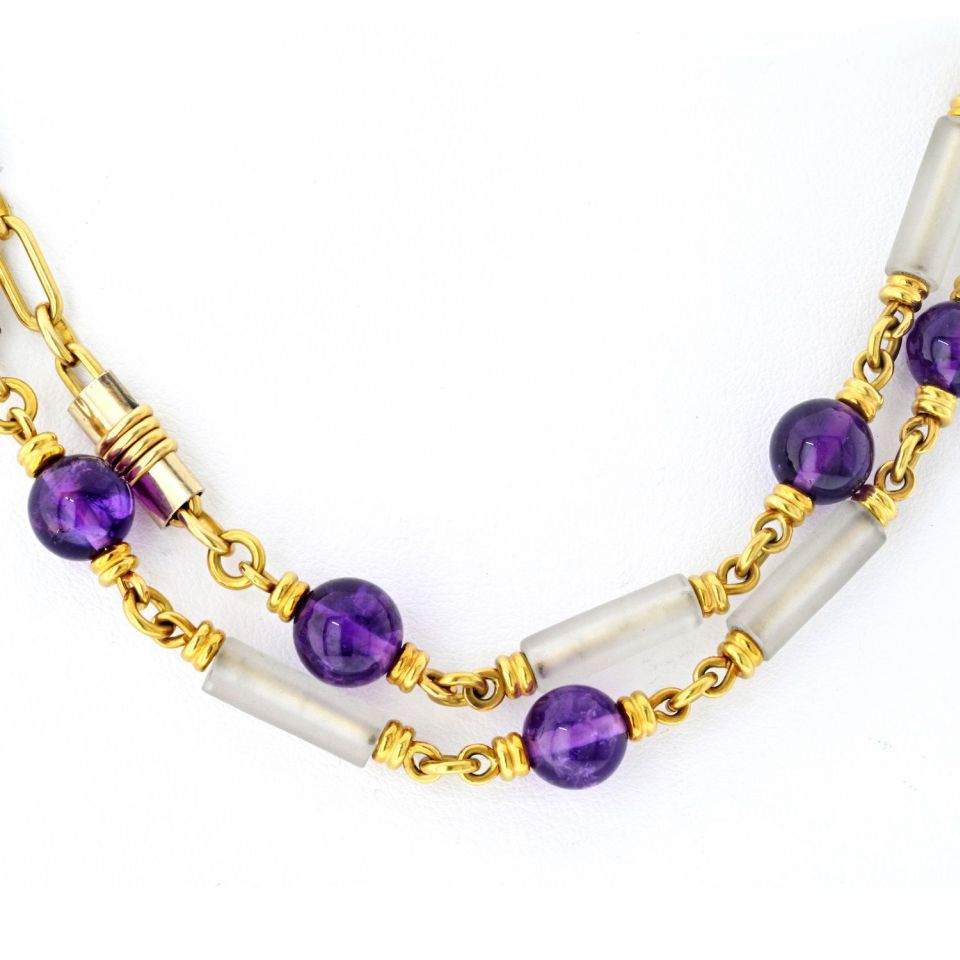 Vintage Bvlgari 18K Yellow Gold Amethyst Crystal Chain Necklace 34.5 Inches