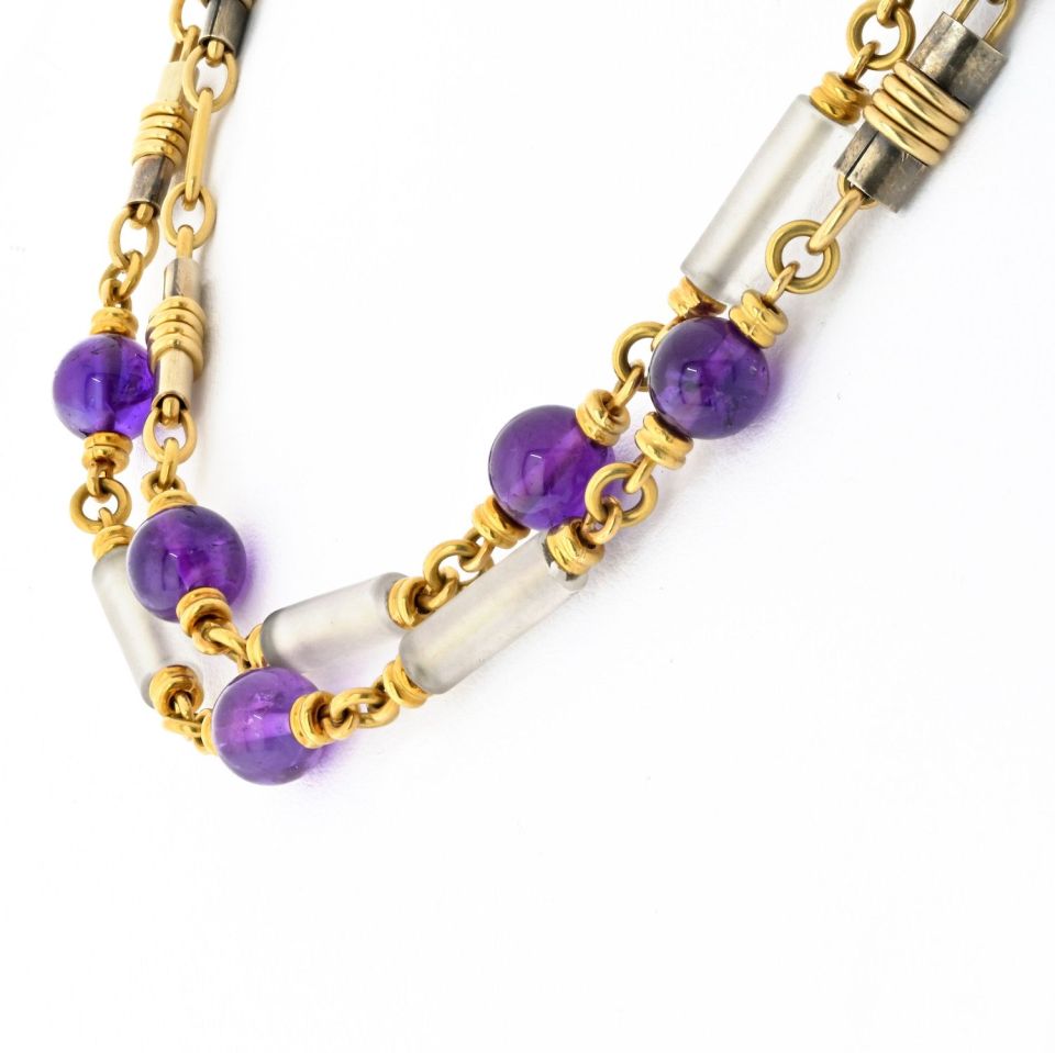 Vintage Bvlgari 18K Yellow Gold Amethyst Crystal Chain Necklace 34.5 Inches