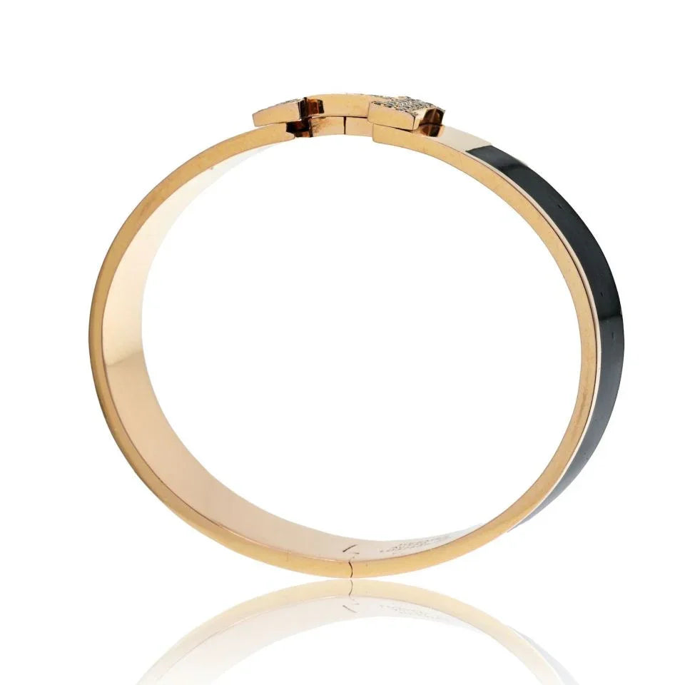 Hermès 18K Yellow Gold Clic Clac H Diamond Black Enamel Bracelet — view 4 — Laura Milman New York