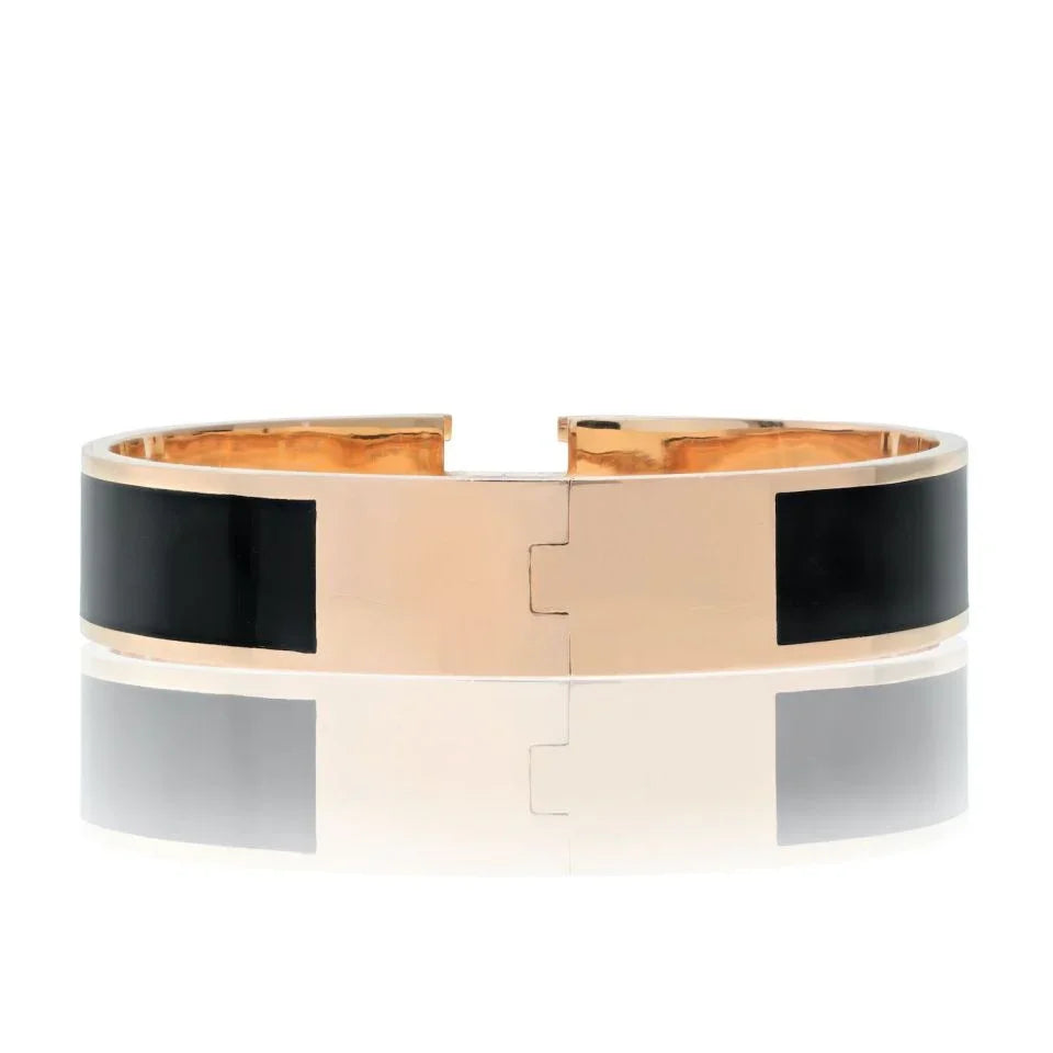 Hermès 18K Yellow Gold Clic Clac H Diamond Black Enamel Bracelet — view 5 — Laura Milman New York