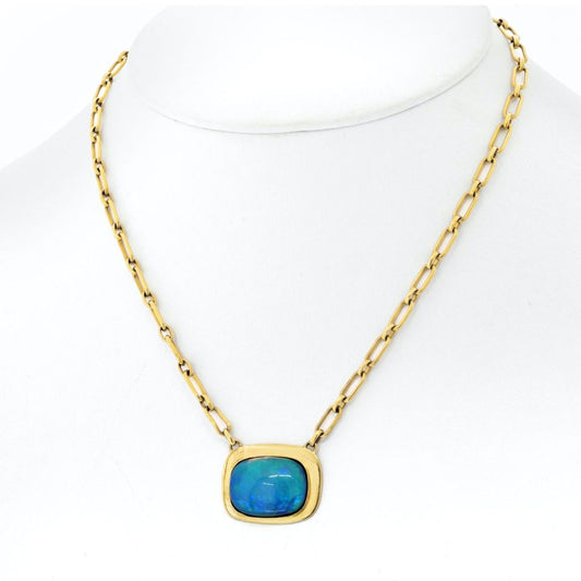 Vintage Cartier 18K Yellow Gold Fire Opal Pendant Necklace, 16 Inches