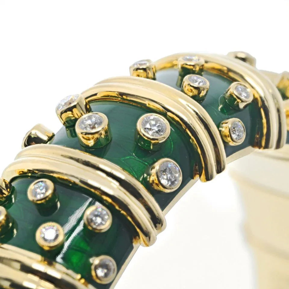 Tiffany & Co. Schlumberger 18K Yellow Gold Dark Green Enamel And Diamond Bracelet — view 3 — Laura Milman New York