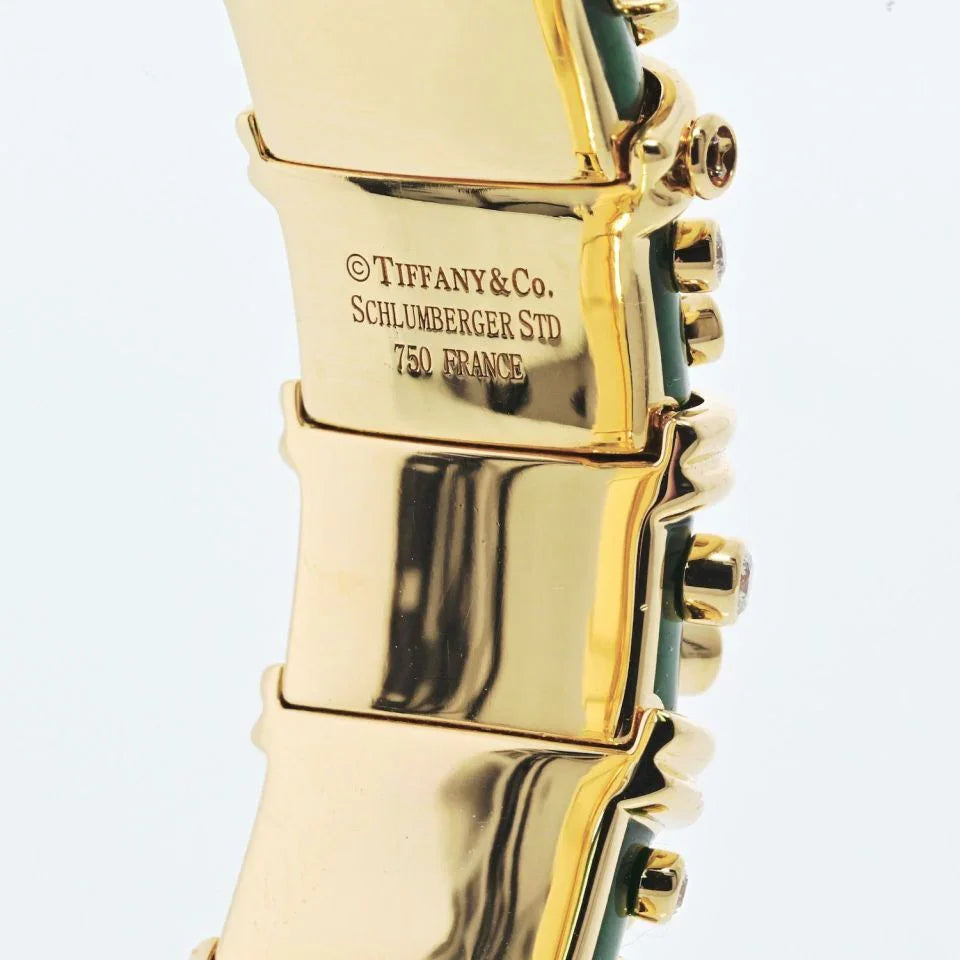 Tiffany & Co. Schlumberger 18K Yellow Gold Dark Green Enamel And Diamond Bracelet — view 5 — Laura Milman New York