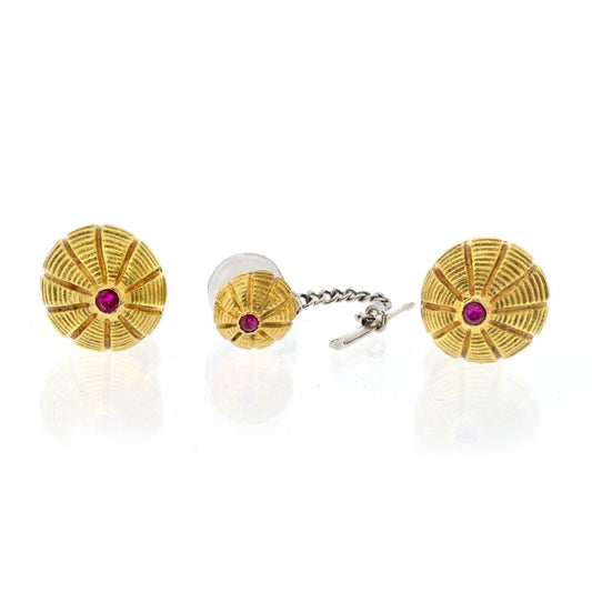 Tiffany Schlumberger 18K Gold Ruby Taj Mahal Cufflinks Tie Tack