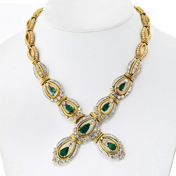 Chaumet Emerald Platinum & 18K Yellow Gold Diamond And Green Emerald Ladies Necklace