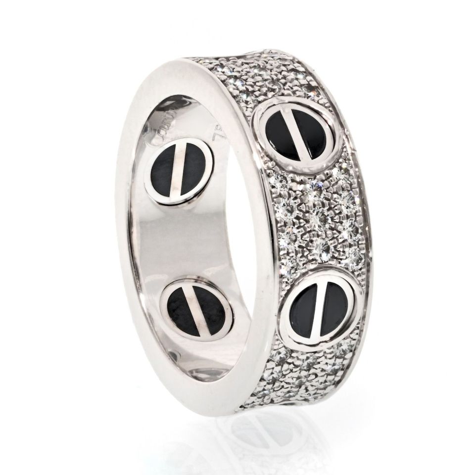 Cartier 18K White Gold Love Ring with Black Ceramic, Size 5.25