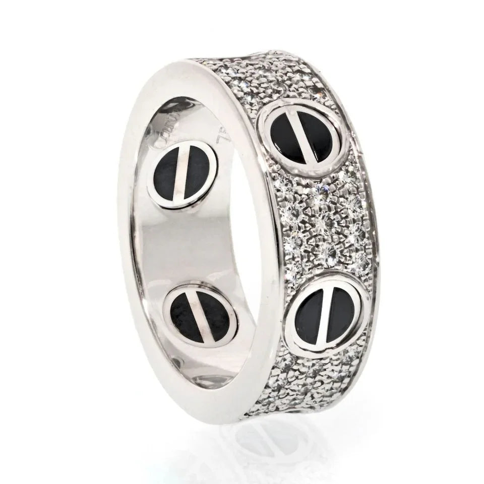 Cartier 18K White Gold Love Black Ceramic Eu 49 Ring — view 2 — Laura Milman New York