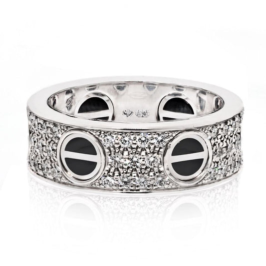Cartier 18K White Gold Love Ring with Black Ceramic, Size 5.25