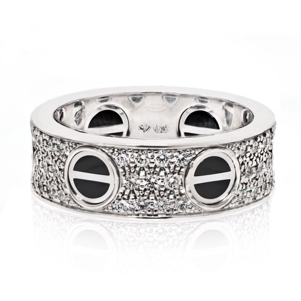 Cartier 18K White Gold Love Ring with Black Ceramic, Size 5.25
