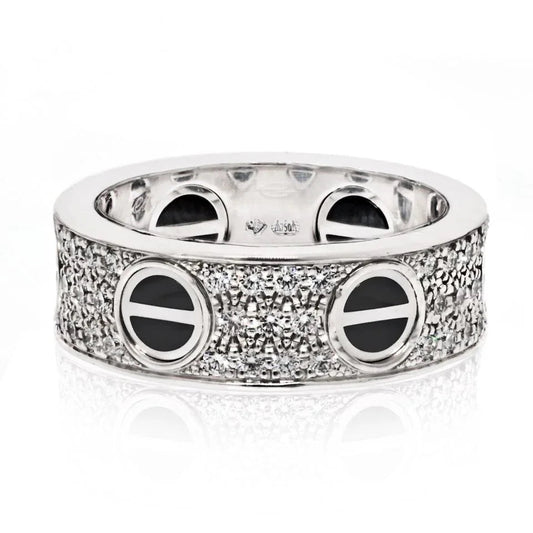 Pre-Owned Cartier 18K White Gold Love Black Ceramic EU 49 Ring - Cartier Ring