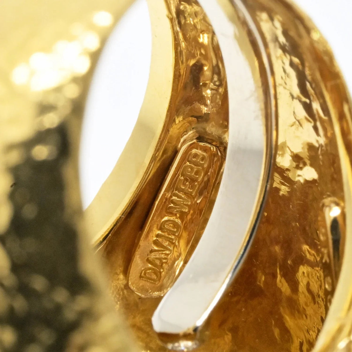 David Webb Platinum & 18K Yellow Gold Pave Hammered Diamond Cocktail Ring — view 5 — Laura Milman New York