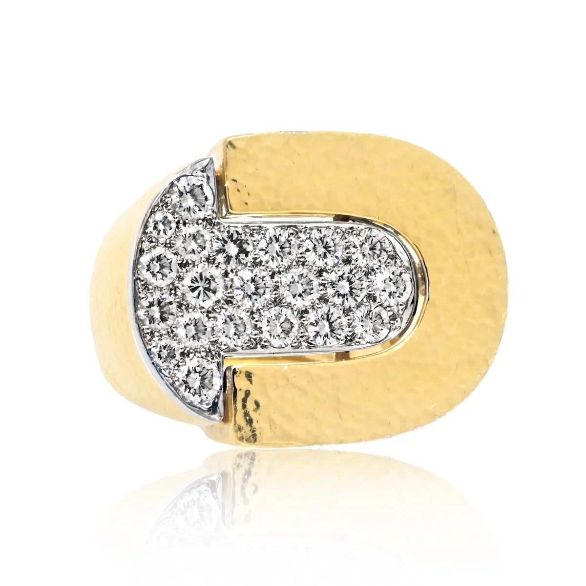 David Webb Platinum & 18K Yellow Gold Pave Hammered Diamond Cocktail Ring — Laura Milman New York