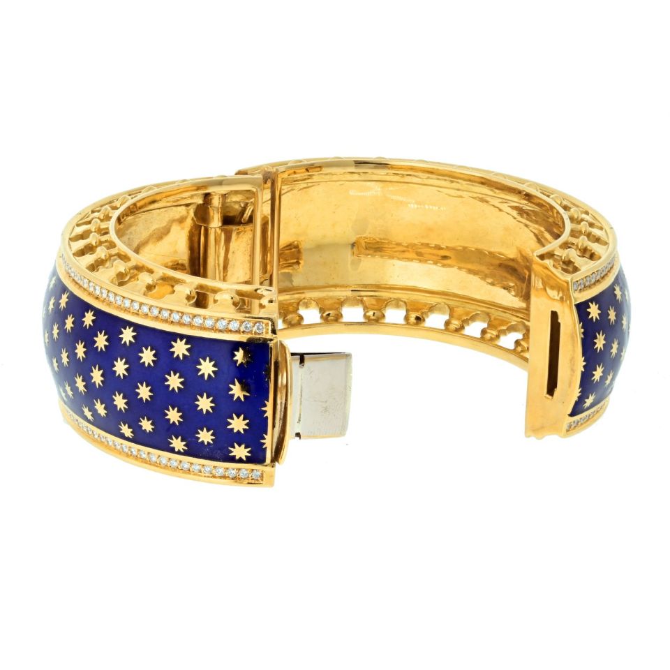 Tiffany & Co. Paloma Picasso 18K Yellow Gold Blue Enamel Star Bracelet — view 3 — Laura Milman New York
