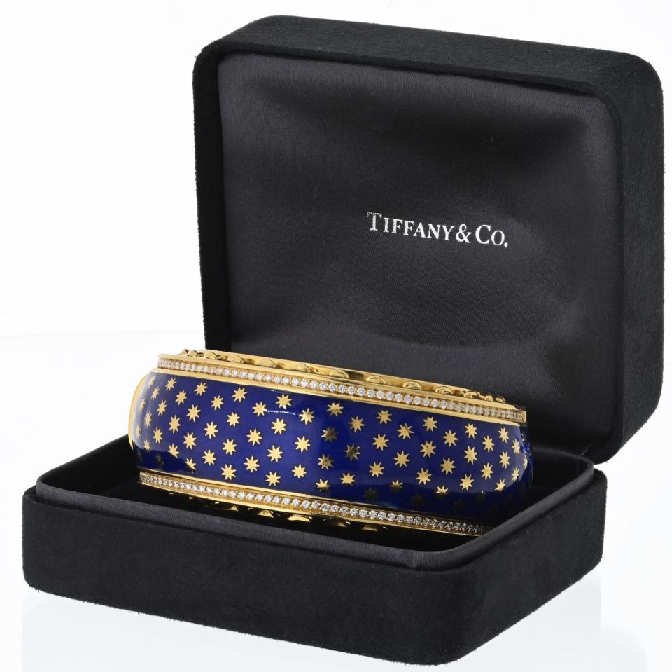 Tiffany & Co. Paloma Picasso 18K Yellow Gold Blue Enamel Star Bracelet — view 5 — Laura Milman New York