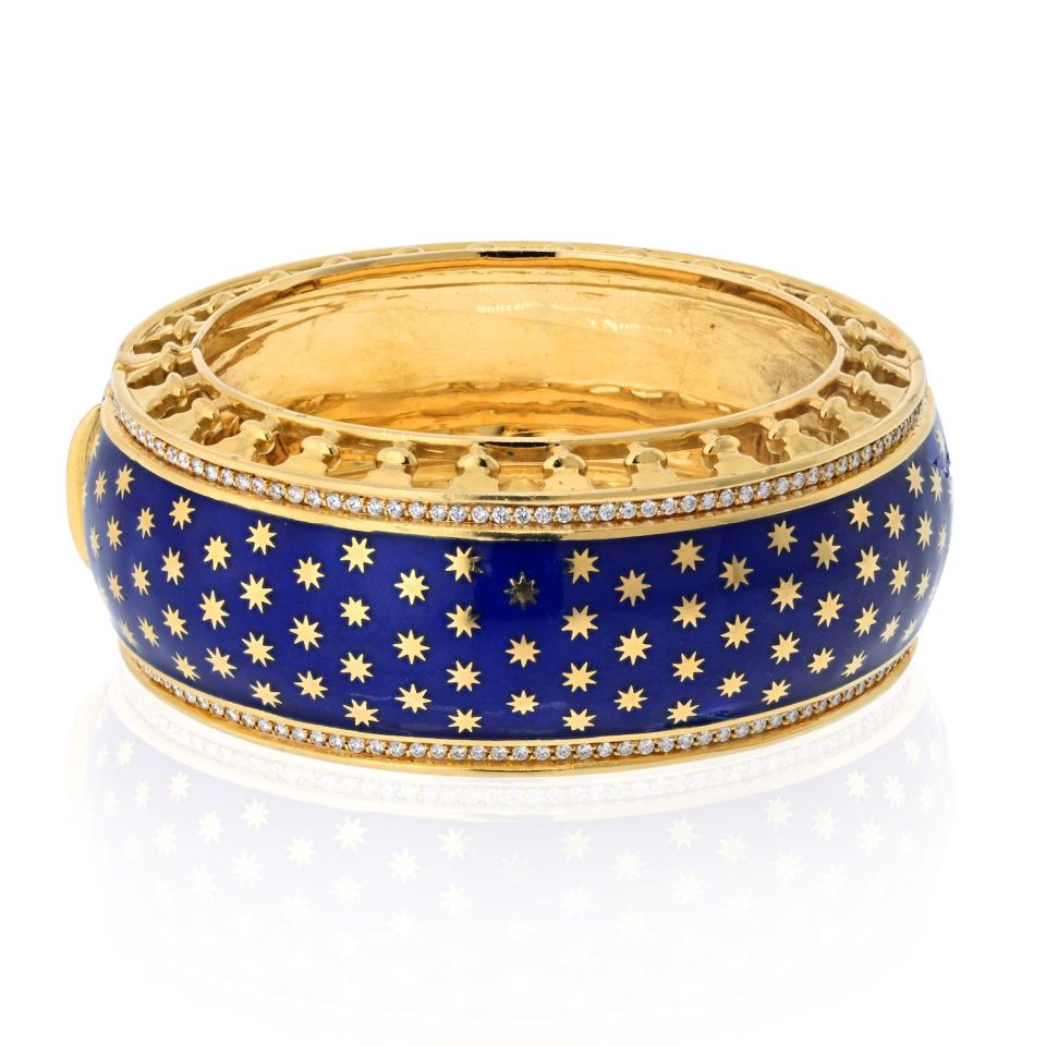 Tiffany & Co. Paloma Picasso 18K Yellow Gold Blue Enamel Star Bracelet — Laura Milman New York