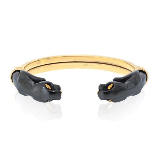 Cartier Panthere Hinged Bangle in 18K White Gold with Peridot and Onyx, Size 18