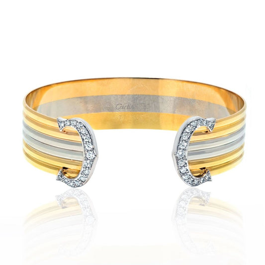 Vintage Cartier 18k Tri Color Open Cuff Bracelet in .61ct Diamonds