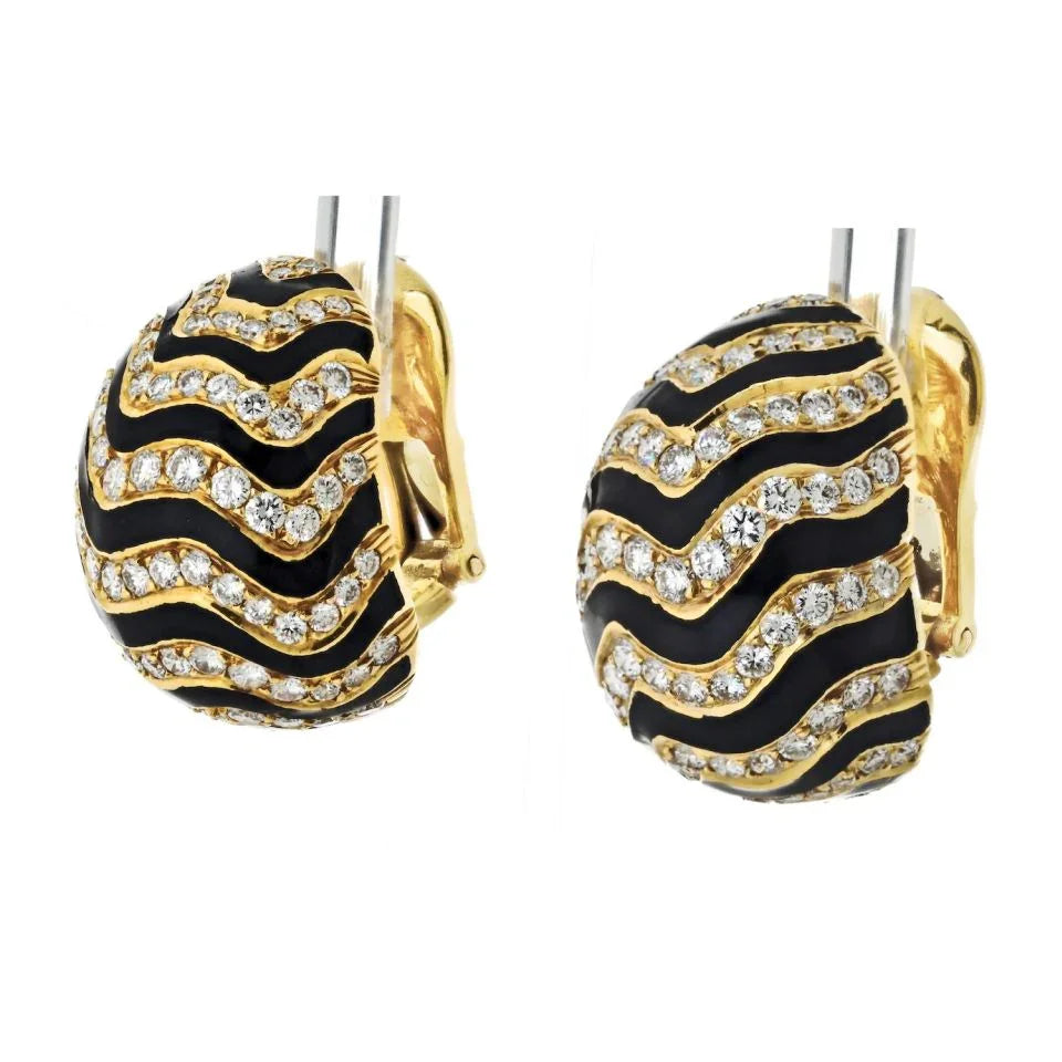 David Webb 18K Yellow Gold Zebra Style Pave Diamond Set Dome Clip On Earrings — view 2 — Laura Milman New York