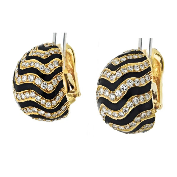 David Webb 18K Yellow Gold Zebra Style Pave Diamond Set Dome Clip On Earrings — view 2