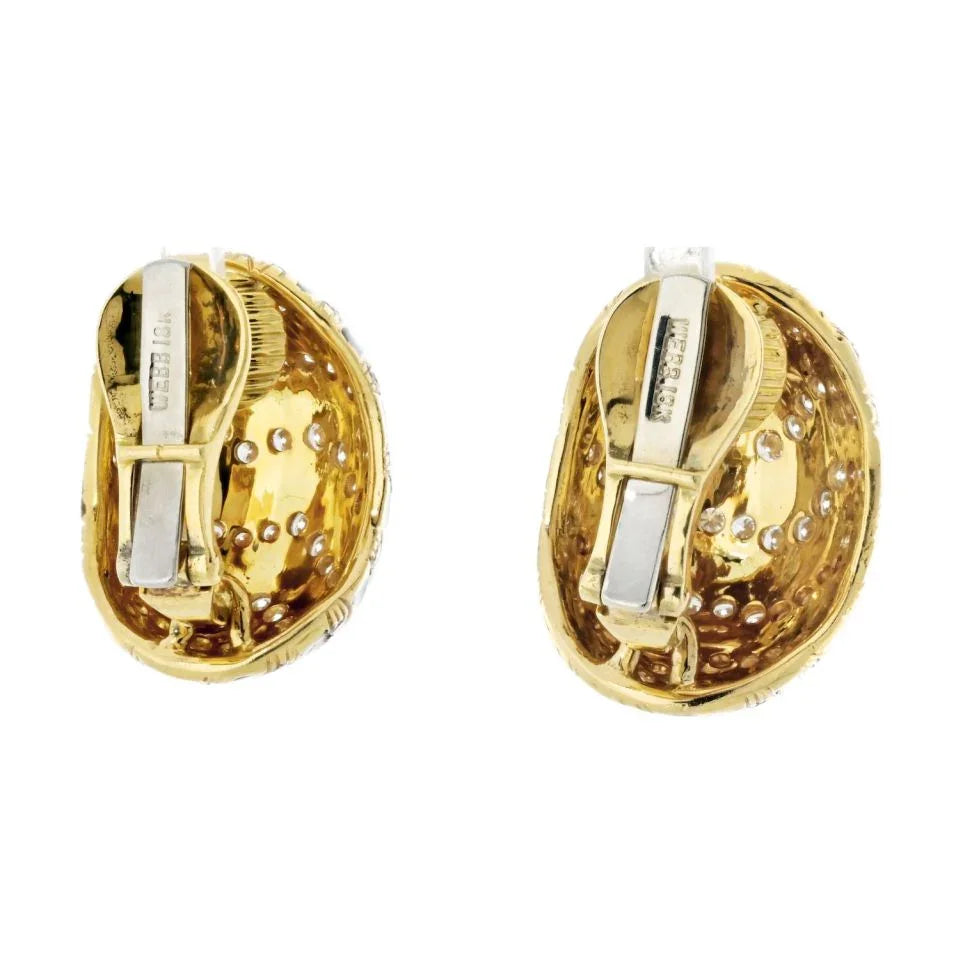 David Webb 18K Yellow Gold Zebra Style Pave Diamond Set Dome Clip On Earrings — view 4 — Laura Milman New York