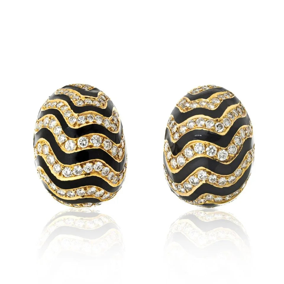 David Webb 18K Yellow Gold Zebra Style Pave Diamond Set Dome Clip On Earrings — Laura Milman New York