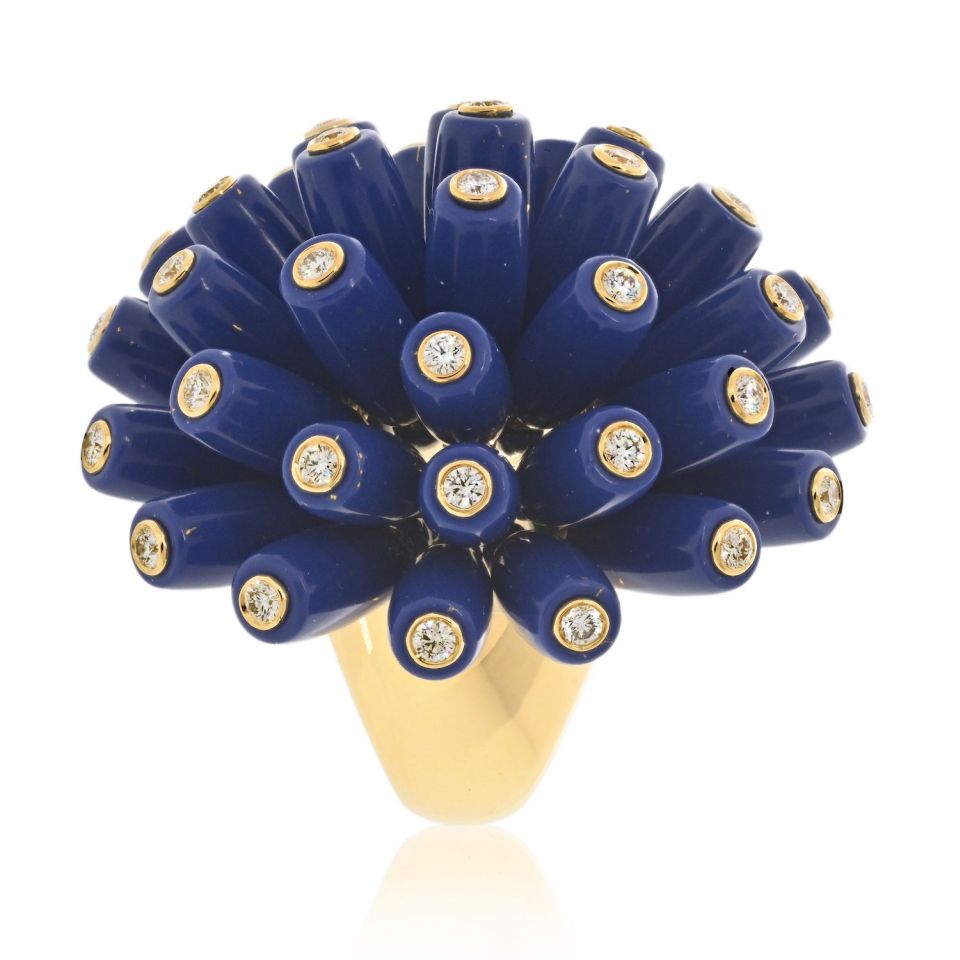 Cartier 18K Yellow Gold Paris Nouvelle Vague Ring with Lapis Lazuli and Diamonds