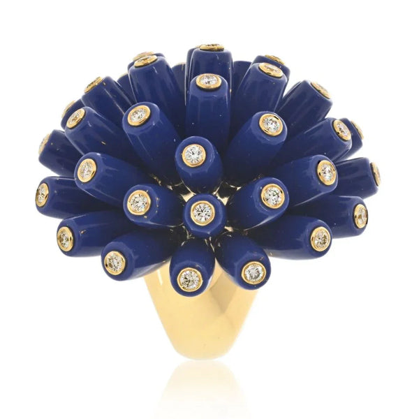 Cartier Paris Nouvelle Vague 18K Yellow Gold Blue Lapis And Diamond Ring — view 2