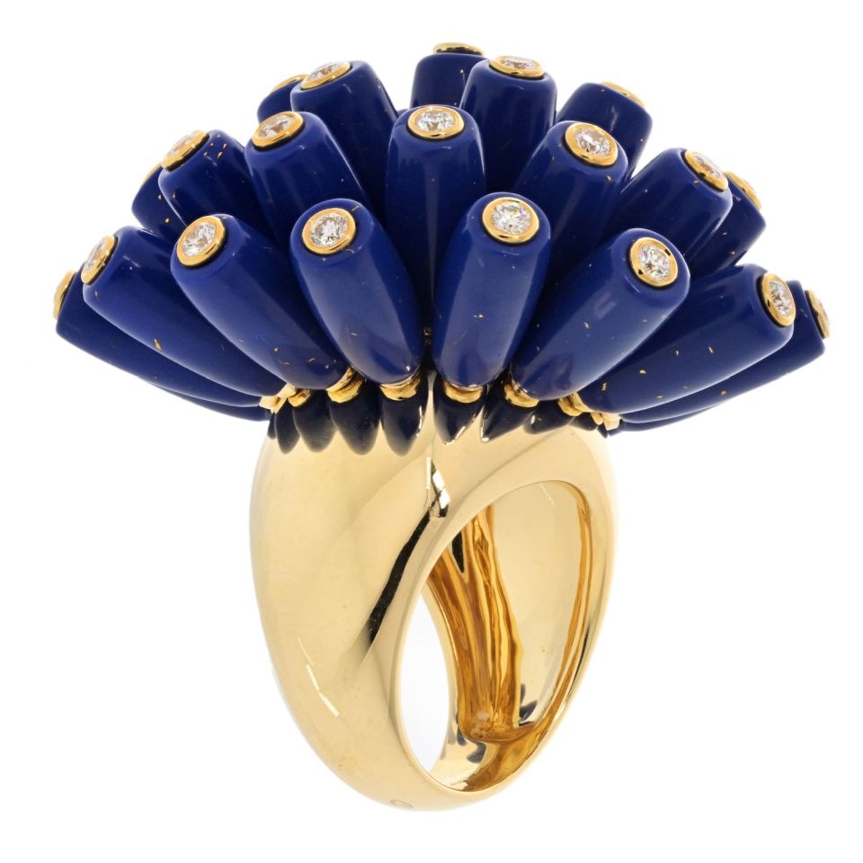 Cartier 18K Yellow Gold Paris Nouvelle Vague Ring with Lapis Lazuli and Diamonds