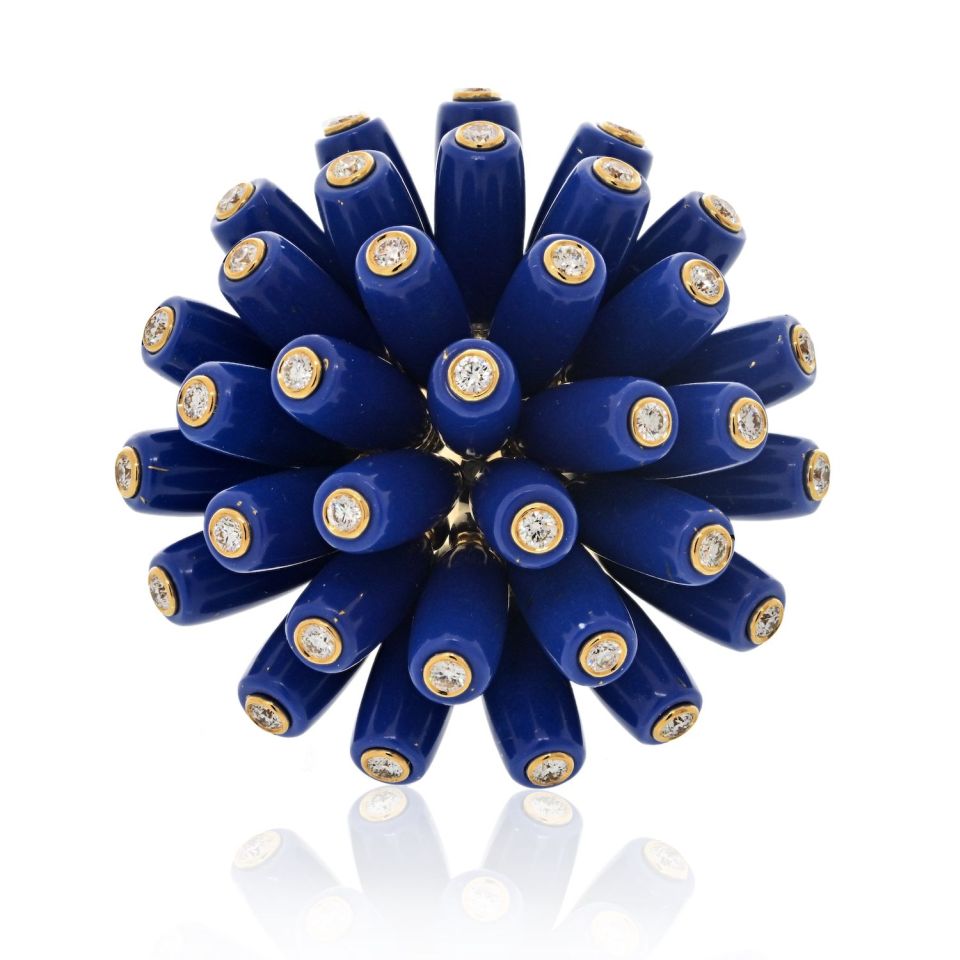 Cartier 18K Yellow Gold Paris Nouvelle Vague Ring with Lapis Lazuli and Diamonds