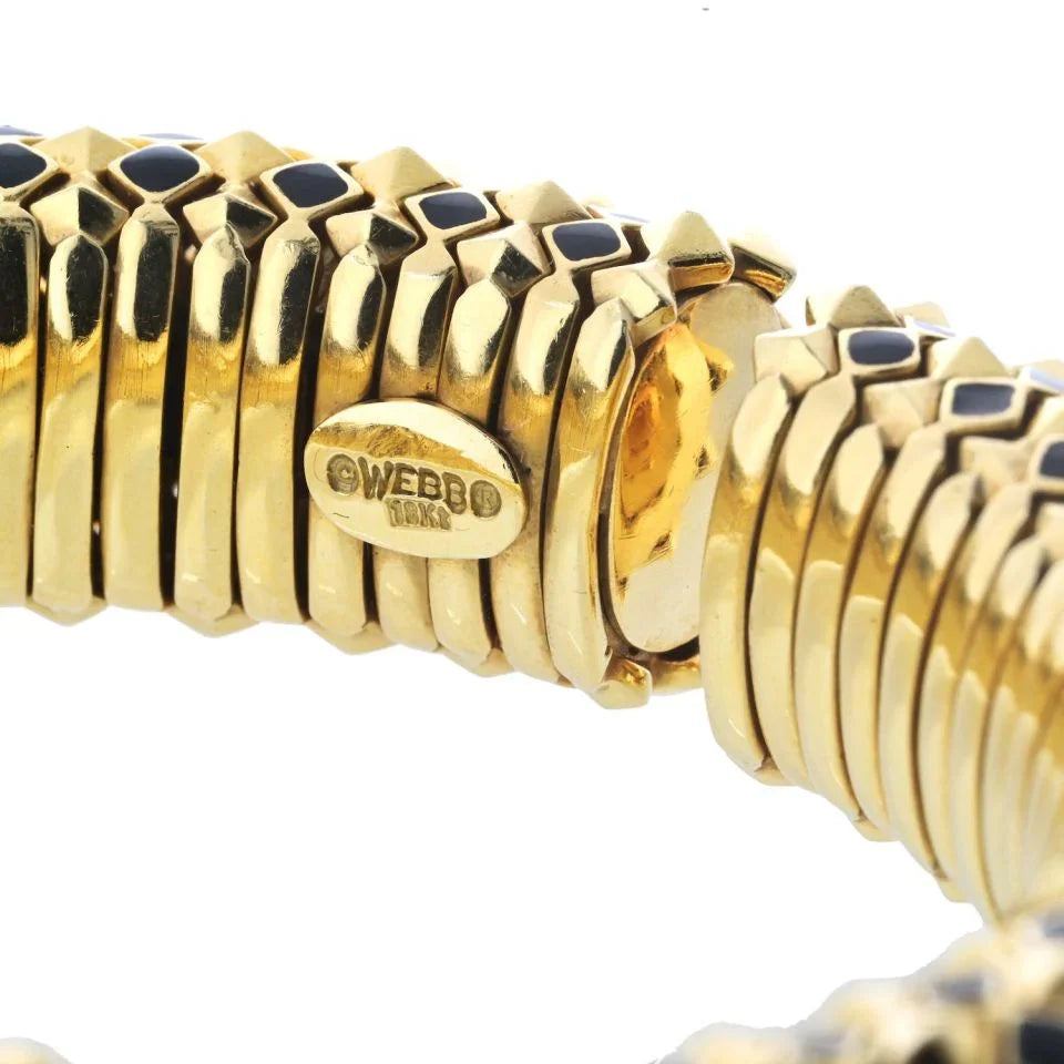 David Webb 18K Yellow Gold Spike Black Enamel Pyramid Slip On Bracelet — view 5 — Laura Milman New York