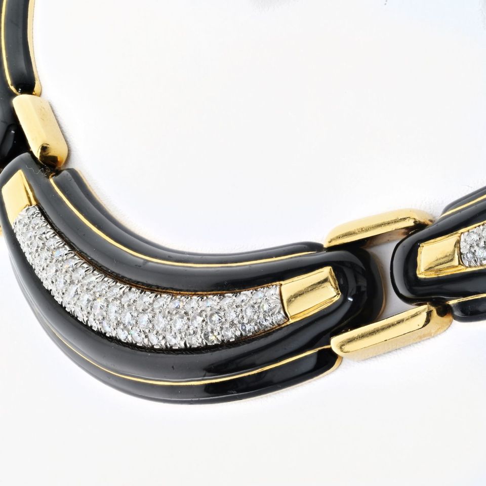 David Webb Collar Platinum & 18K Yellow Gold Black Enamel And Collar Necklace — view 4 — Laura Milman New York