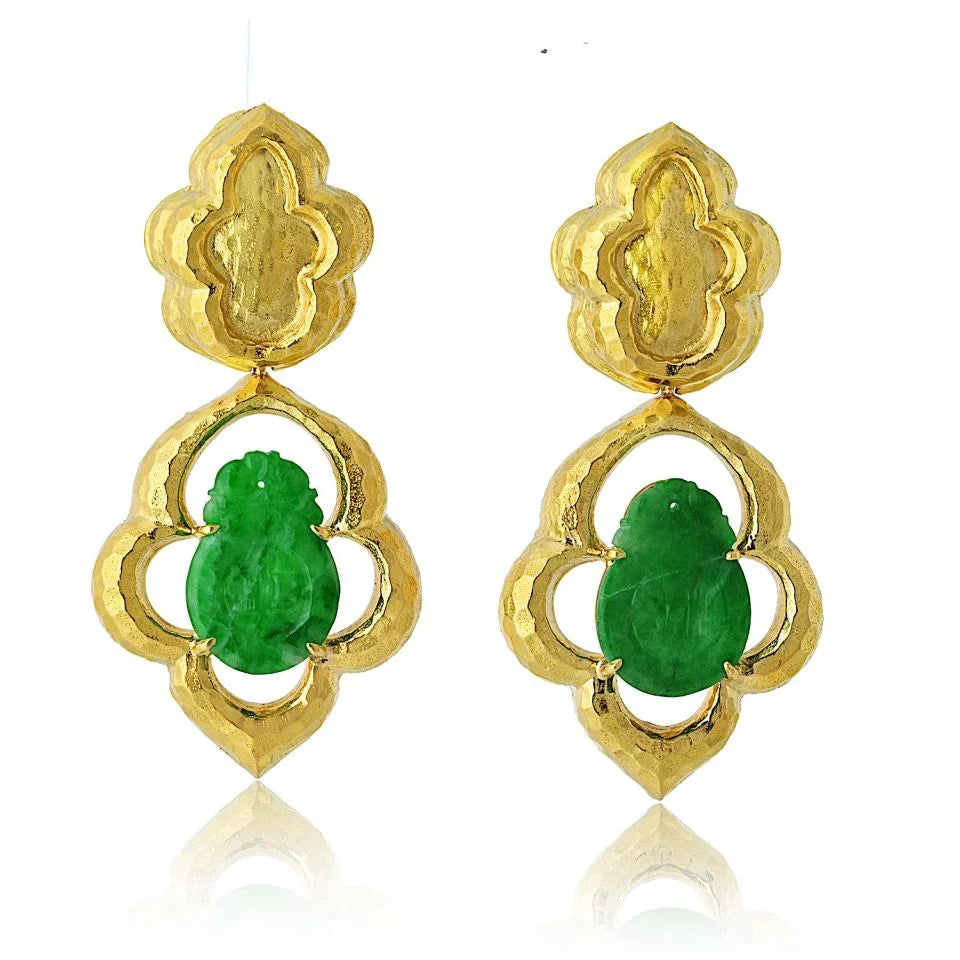 David Webb Platinum & 18K Yellow Gold Jade Textured Drop Earrings — Laura Milman New York