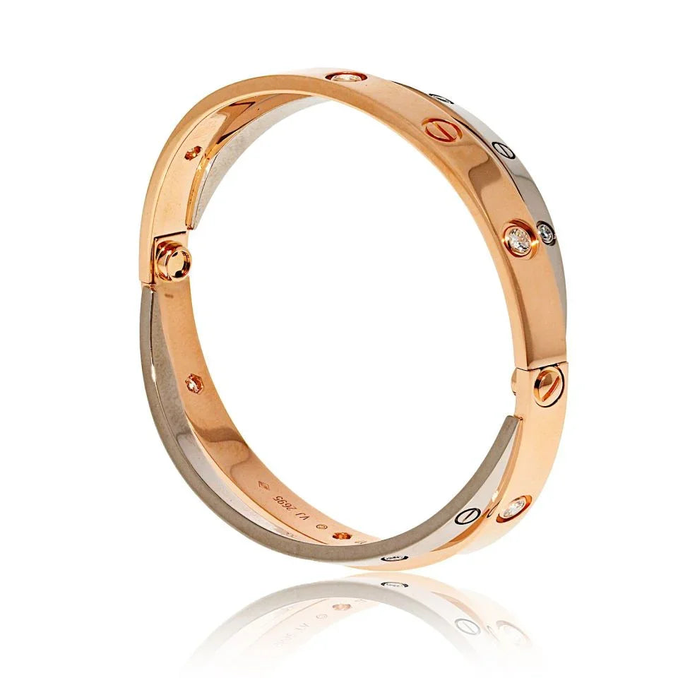 Cartier 18K White And Rose Gold Love 12 Diamonds Size 17 Bracelet — view 3 — Laura Milman New York