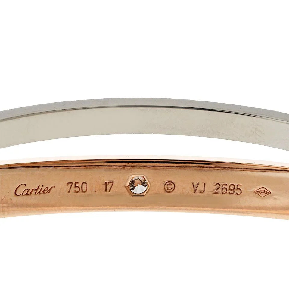 Cartier 18K White And Rose Gold Love 12 Diamonds Size 17 Bracelet — view 5 — Laura Milman New York