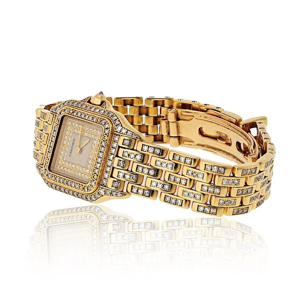 Pre-Owned Cartier Panthere 18K Yellow Gold Factory Diamond Mid Size Ref 1280/2 Women Watch view 2 - Cartier — Laura Milman New York