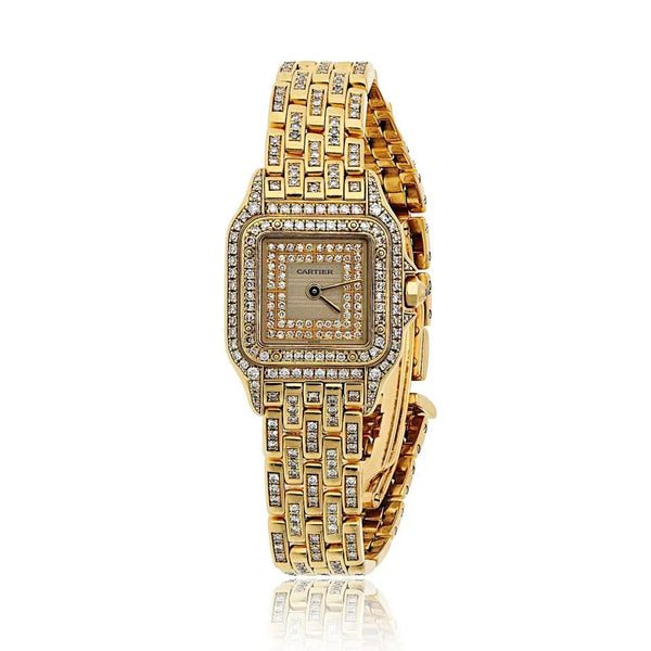 Pre-Owned Cartier Panthere 18K Yellow Gold Factory Diamond Mid Size Ref 1280/2 Women Watch - Cartier Watch