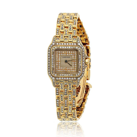 Cartier 18K Yellow Gold Panthere Mid-Size Watch with Diamonds, Ref 1280/2