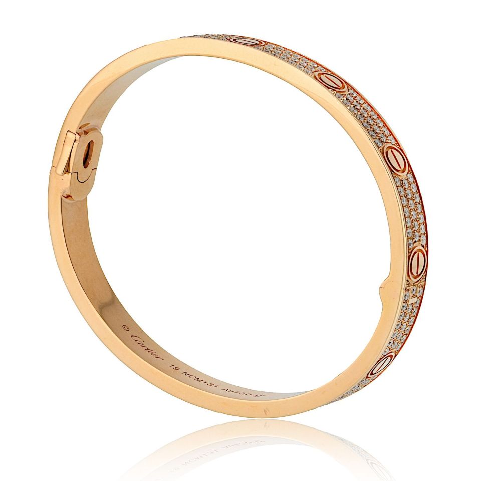 Cartier 18K Rose Gold Diamond Love Bangle with 0.65ct Diamonds, Size 19