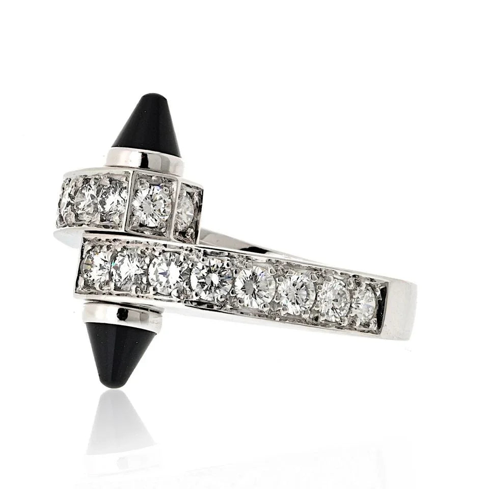 Cartier 18K White Gold Diamond And Onyx Menotte Ring — view 2 — Laura Milman New York