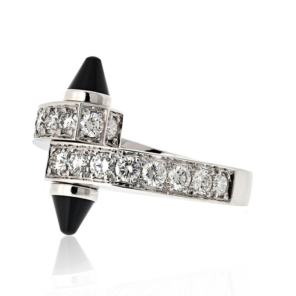 Cartier 18K White Gold Diamond And Onyx Menotte Ring