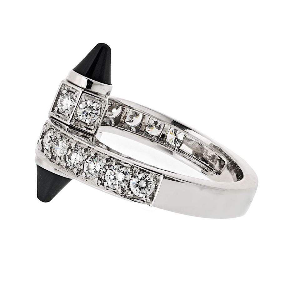 Cartier 18K White Gold Diamond And Onyx Menotte Ring