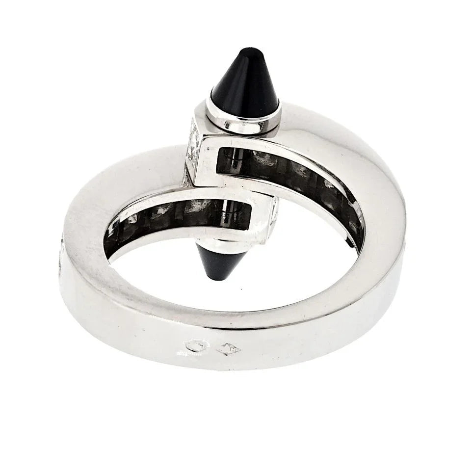 Cartier 18K White Gold Diamond And Onyx Menotte Ring — view 4 — Laura Milman New York