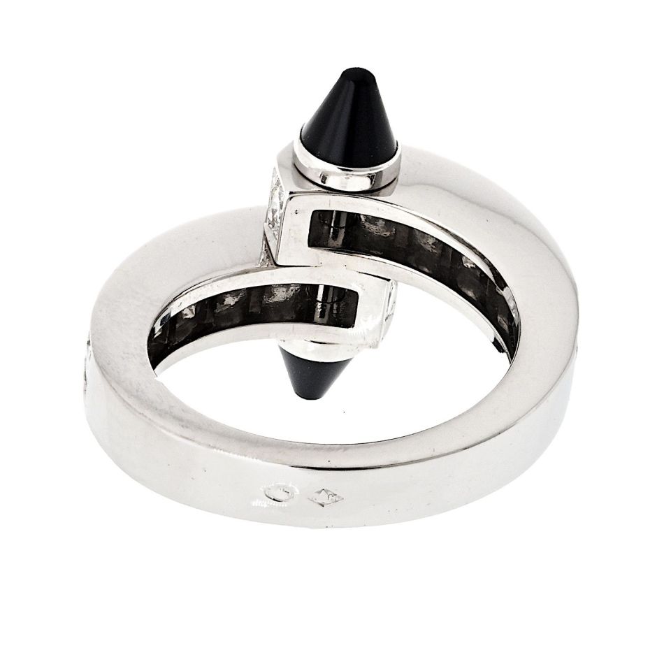 Cartier 18K White Gold Diamond And Onyx Menotte Ring