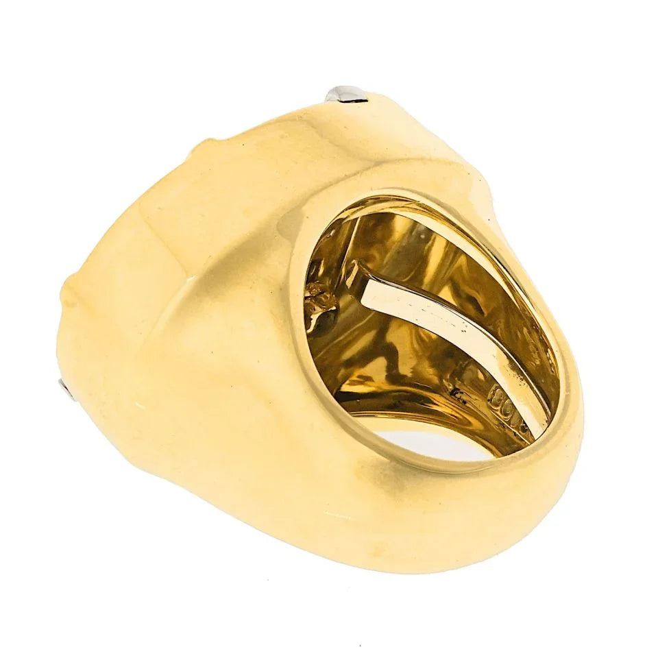 David Webb 18K Yellow Gold Black And White Enamel Diamond Ring — view 3 — Laura Milman New York
